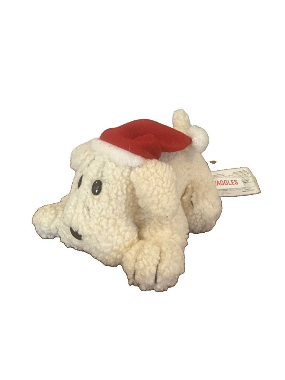 Russ Berrie Waggles WHITE Puppy Dog Christmas Santa Hat Plush Luv Pet 6"